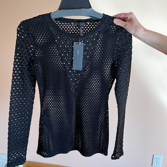 Bcbgmaxazria NWT blouse black long sleeves net see through - Picture 2 of 9